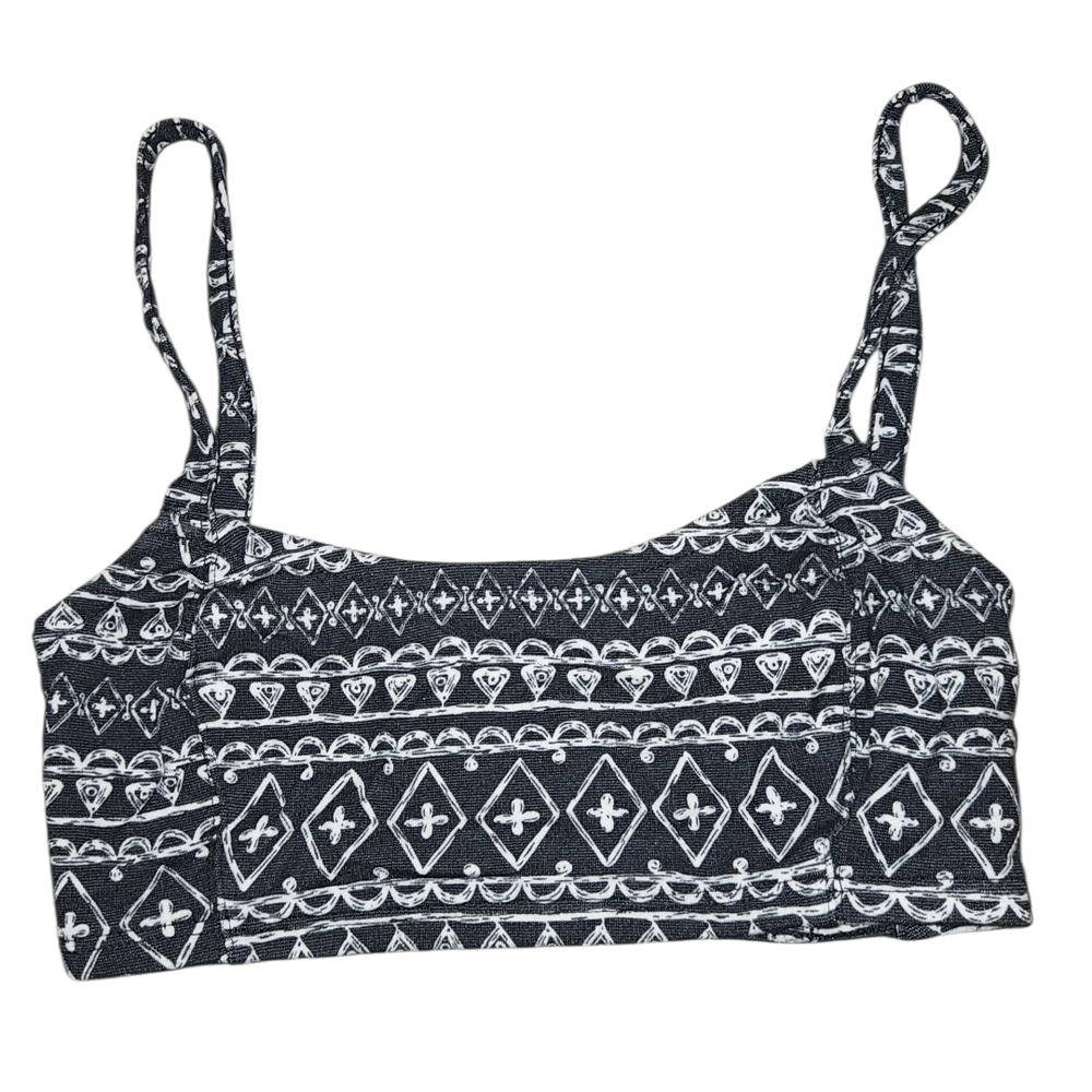 Womens Black and White Patterned Rave Crop Top